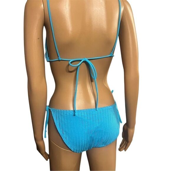 No Boundaries Women's Blue Textured Triangle Tie Bikini Set Size L - Picture 5 of 5